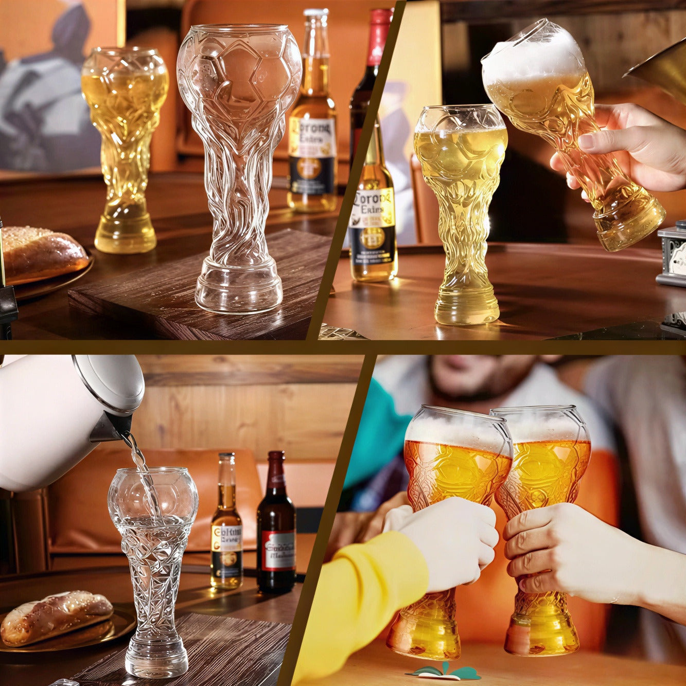 Jarra de vidrio con diseño de Copa del Mundo – Elegante vaso de cristal para bebidas como regalo para aficionados al fútbol