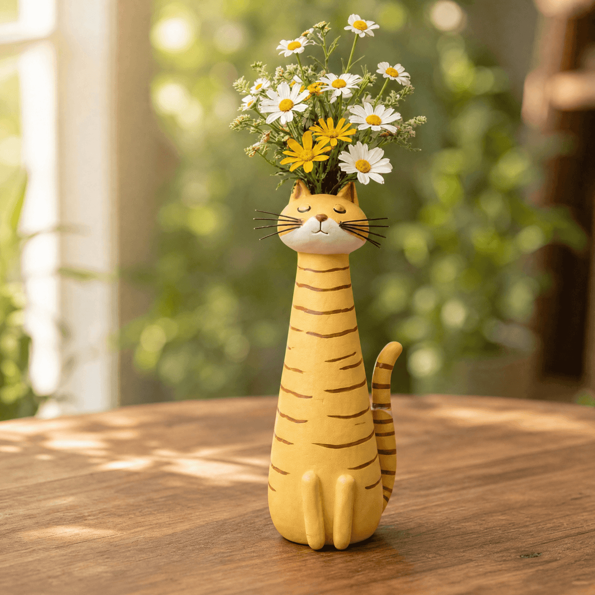 Jarrón para flores de cerámica hecho a mano con forma de gato