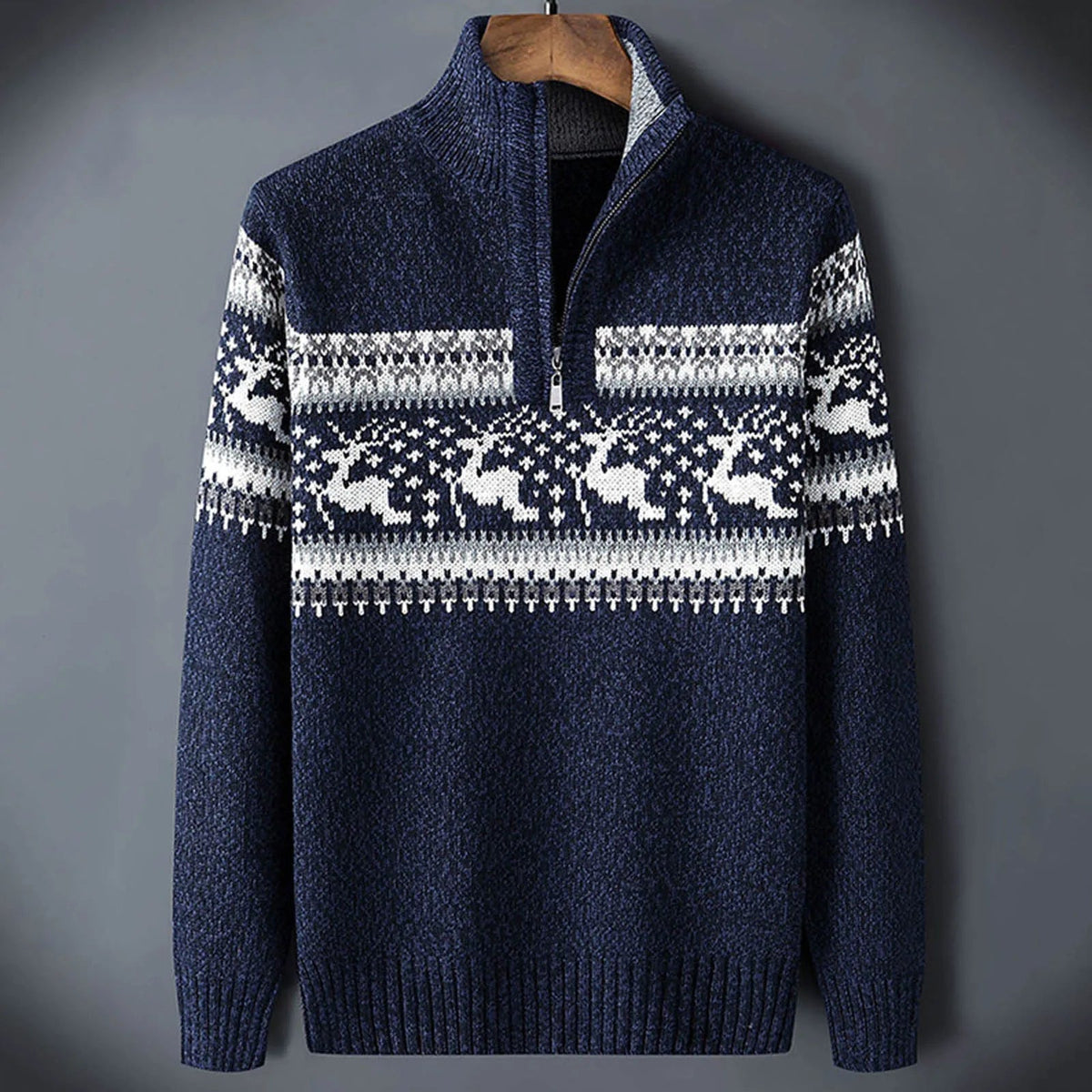 Jersey con cremallera media y estampado Fair Isle
