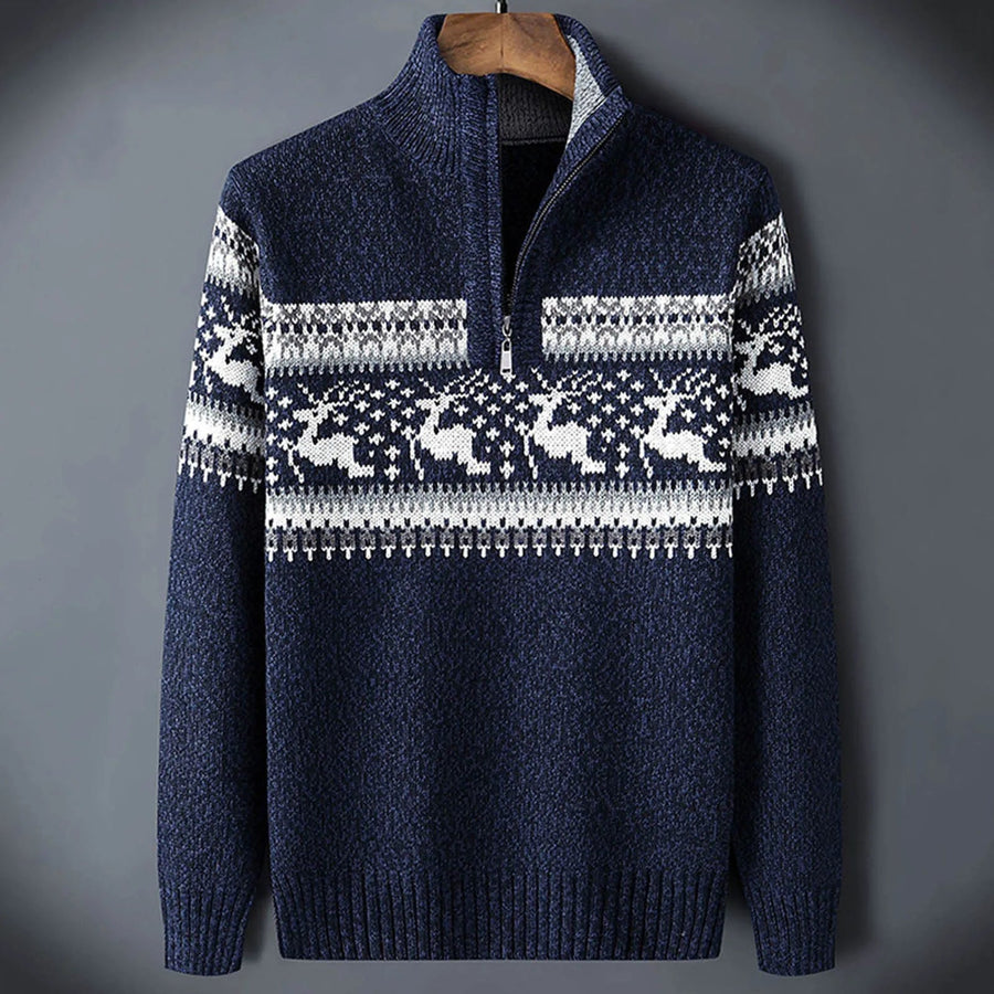 Jersey con cremallera media y estampado Fair Isle