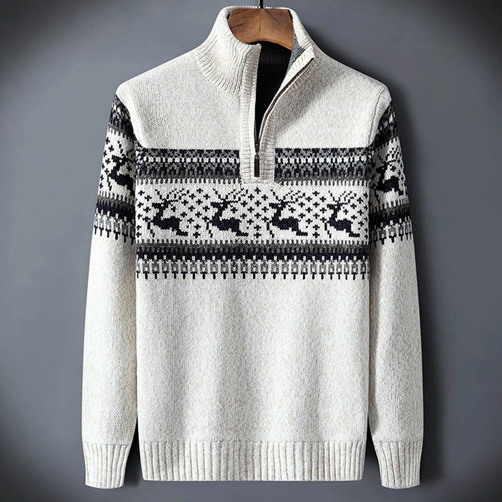 Jersey con cremallera media y estampado Fair Isle