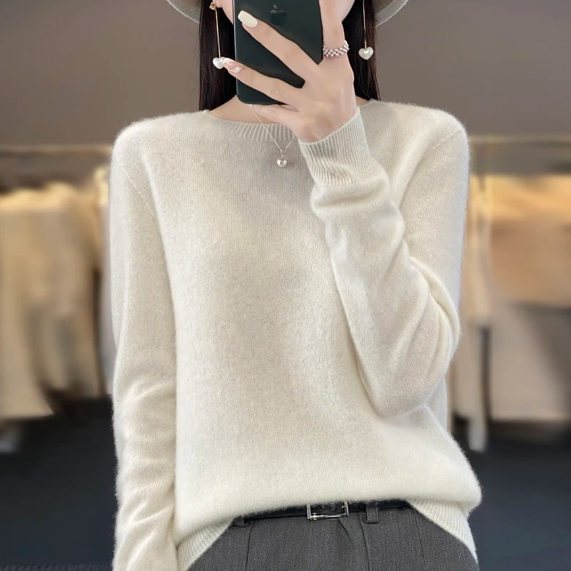 Jersey de Cachemira para Mujer con Cuello Redondo, Elegante, Suave y Cómodo