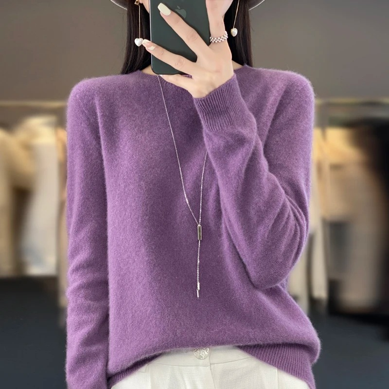 Jersey de Cachemira para Mujer con Cuello Redondo, Elegante, Suave y Cómodo