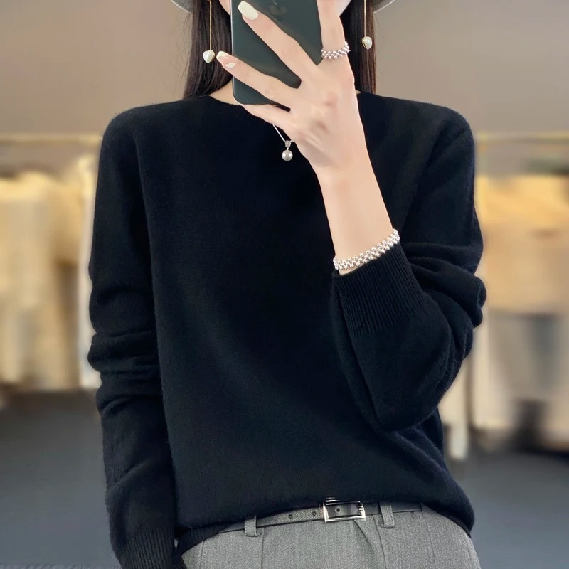 Jersey de Cachemira para Mujer con Cuello Redondo, Elegante, Suave y Cómodo