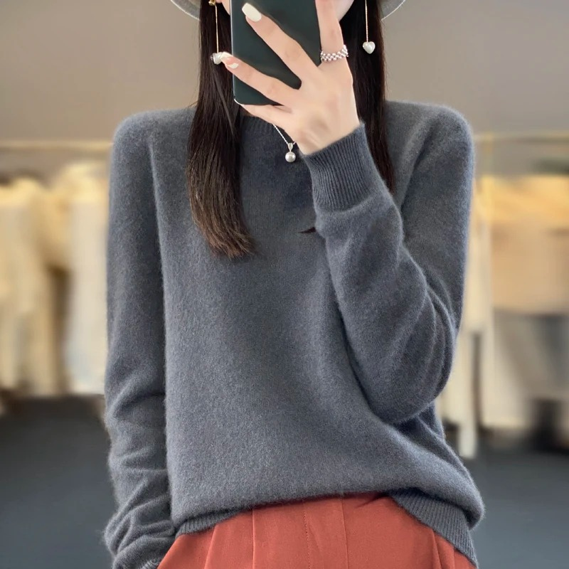 Jersey de Cachemira para Mujer con Cuello Redondo, Elegante, Suave y Cómodo