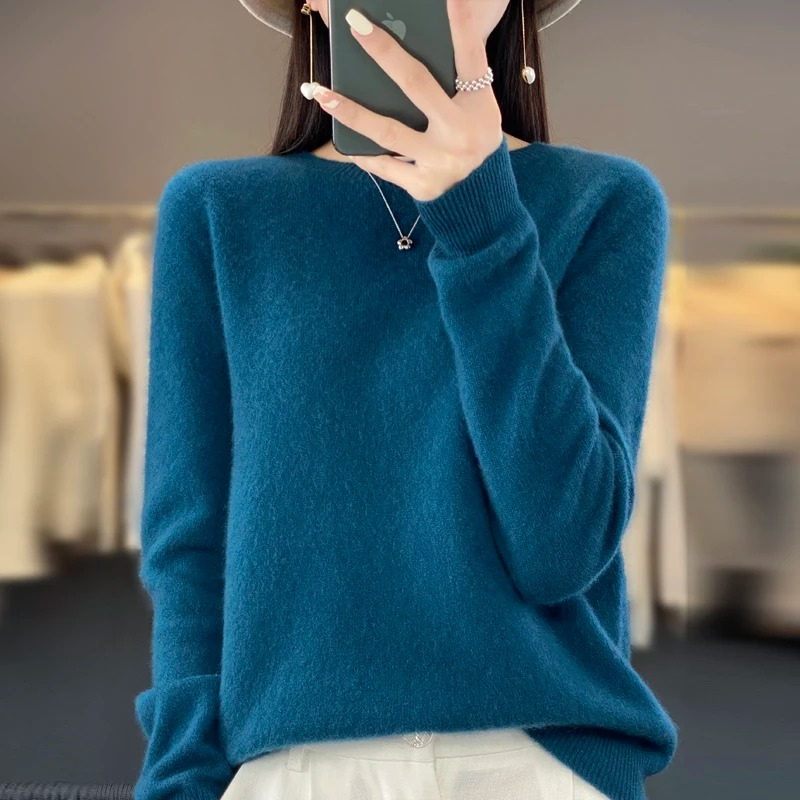 Jersey de Cachemira para Mujer con Cuello Redondo, Elegante, Suave y Cómodo