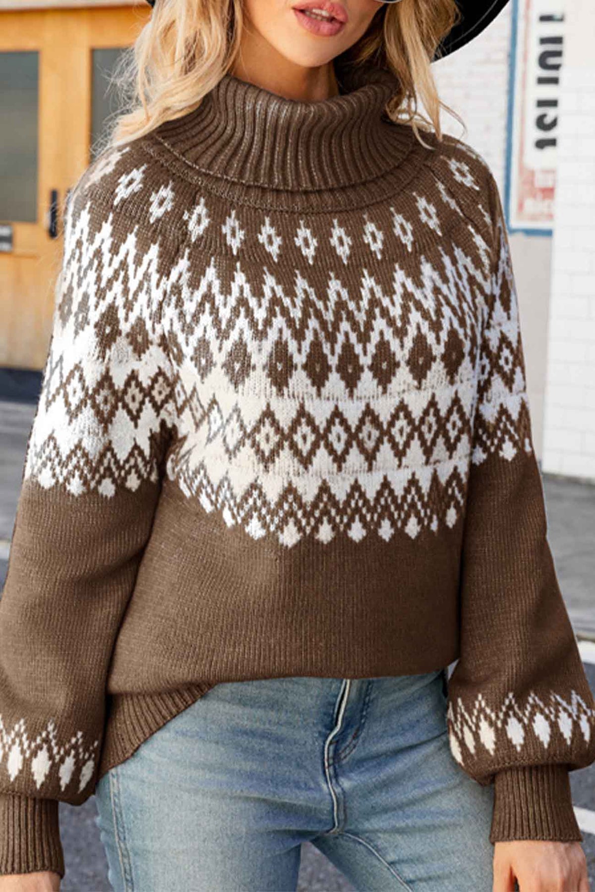 Jersey de cuello alto con estampado Fair Isle para mujer