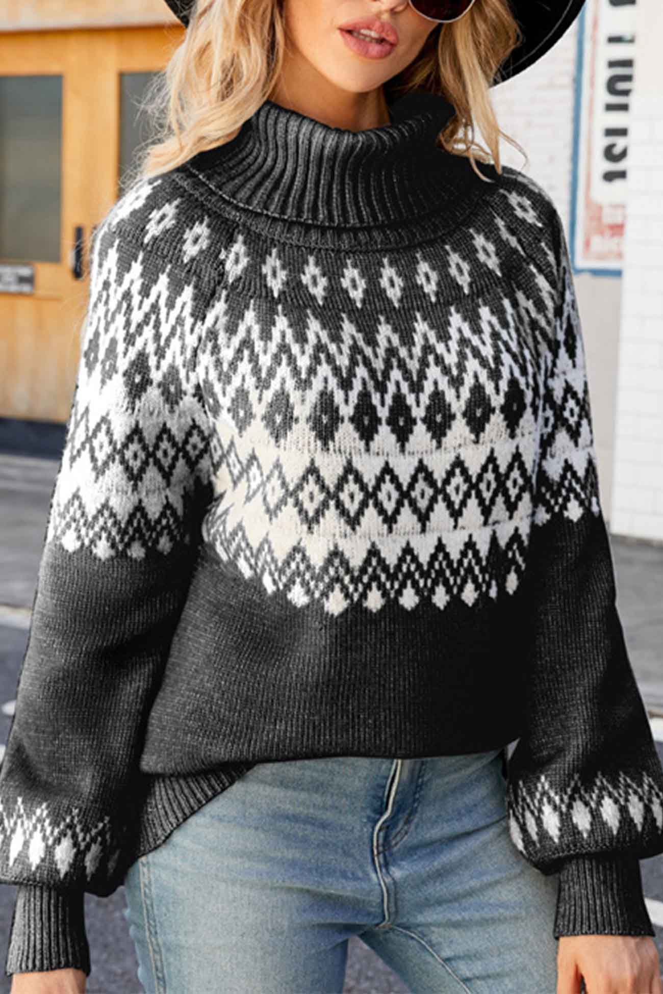 Jersey de cuello alto con estampado Fair Isle para mujer