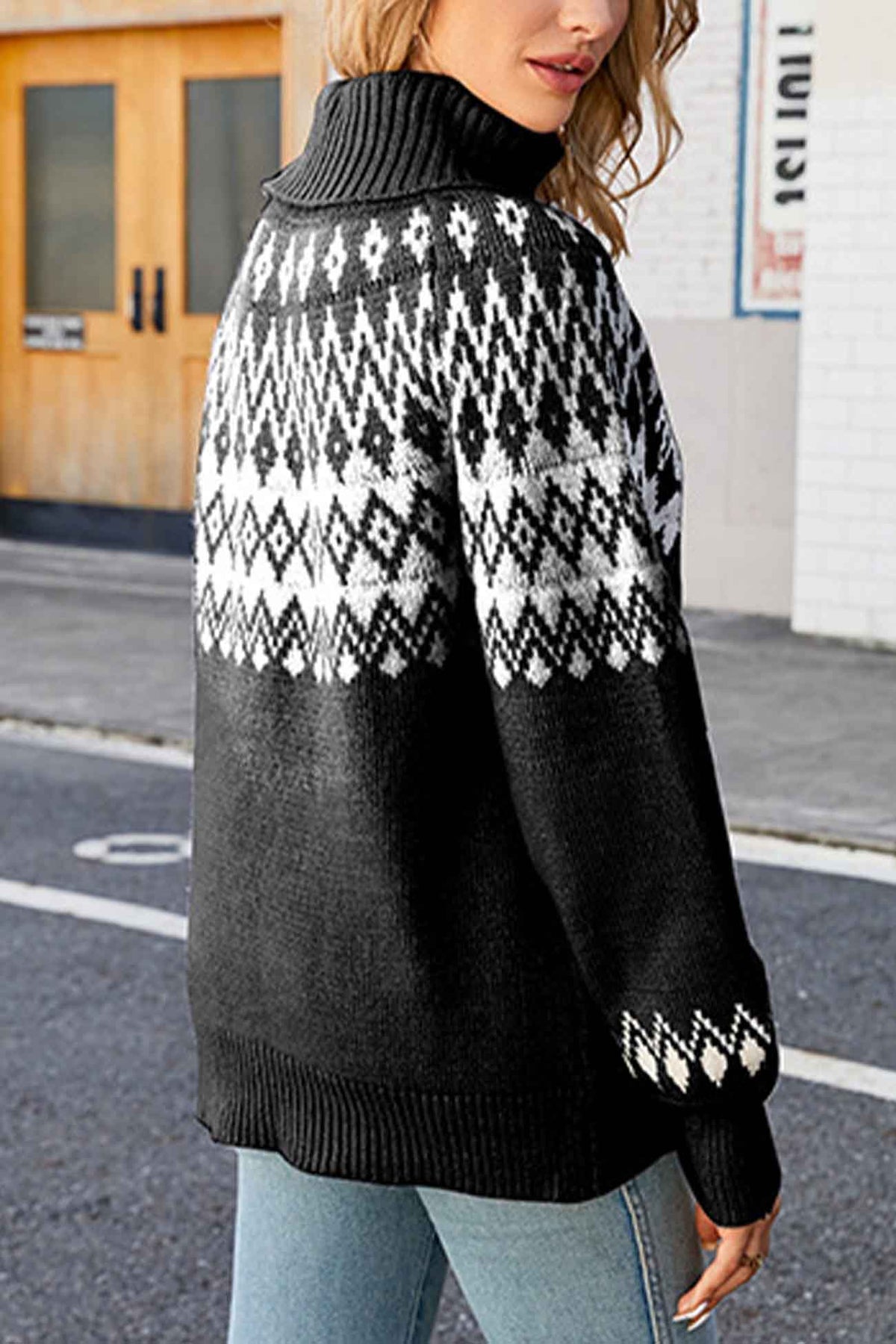 Jersey de cuello alto con estampado Fair Isle para mujer