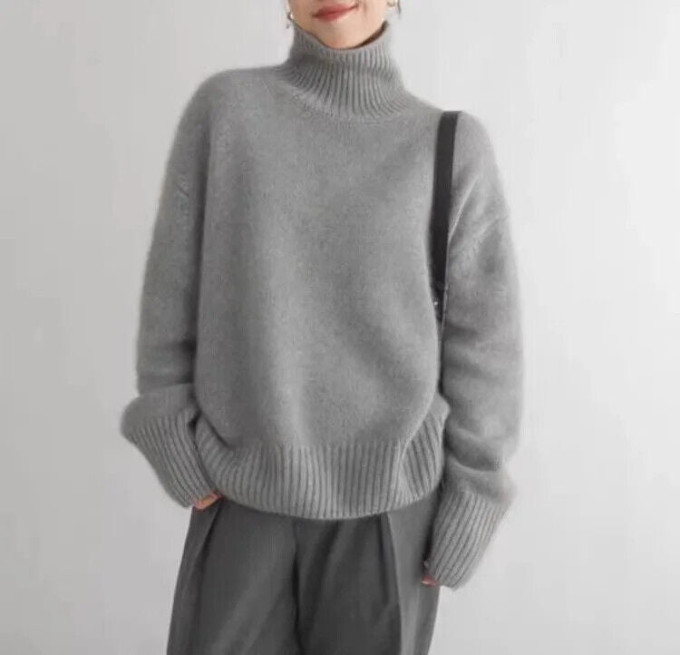 Jersey de cuello alto de cachemira para mujer