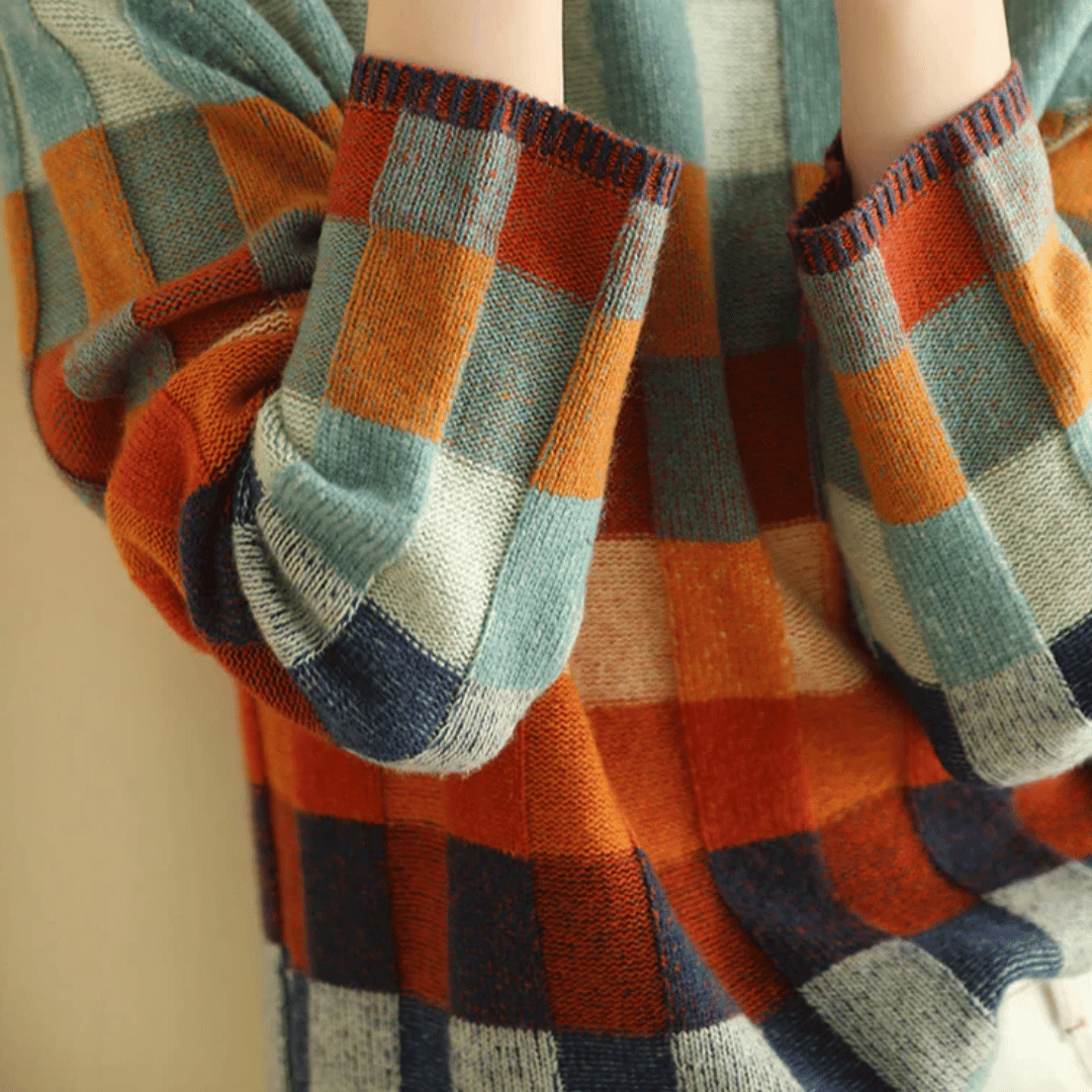 Jersey de cuello alto de cachemira suave | Elegante diseño estilo patchwork