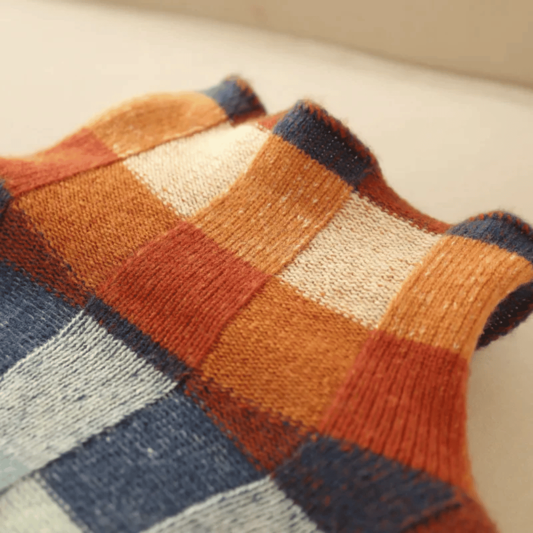 Jersey de cuello alto de cachemira suave | Elegante diseño estilo patchwork
