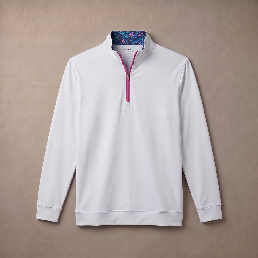 Jersey de golf para hombre con cremallera de un cuarto, elástico en 4 direcciones y de secado rápido
