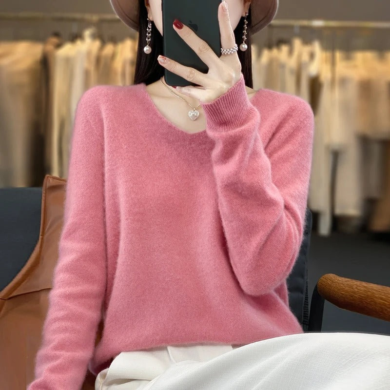 Jersey de lana para mujer con escote en V