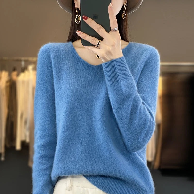 Jersey de lana para mujer con escote en V