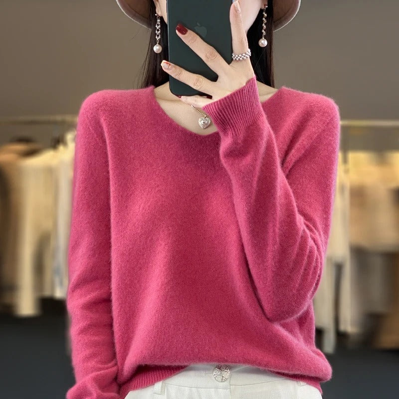 Jersey de lana para mujer con escote en V
