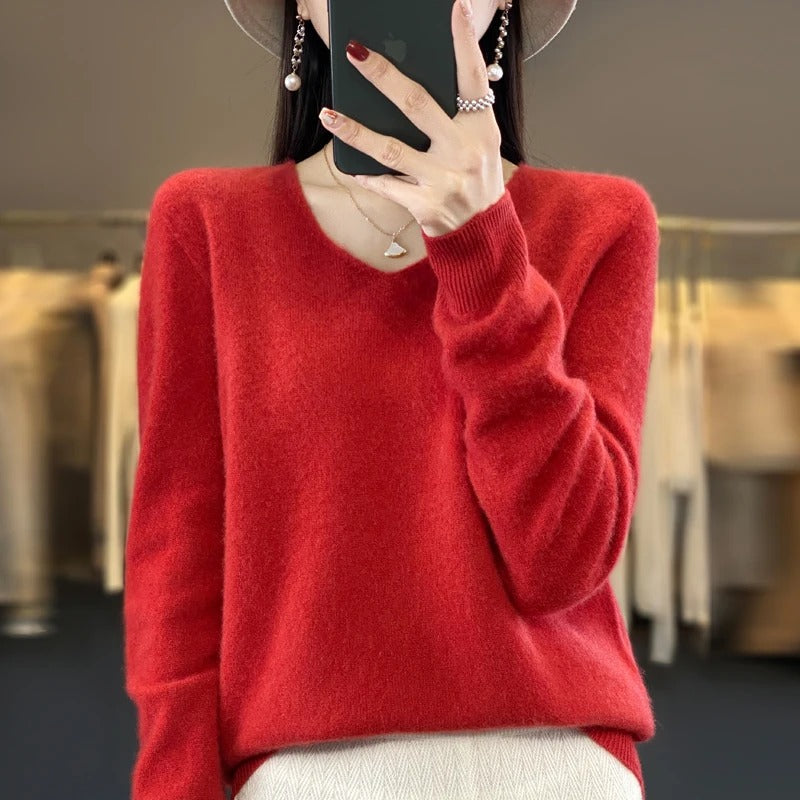 Jersey de lana para mujer con escote en V