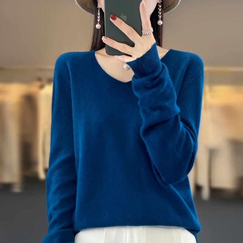 Jersey de lana para mujer con escote en V