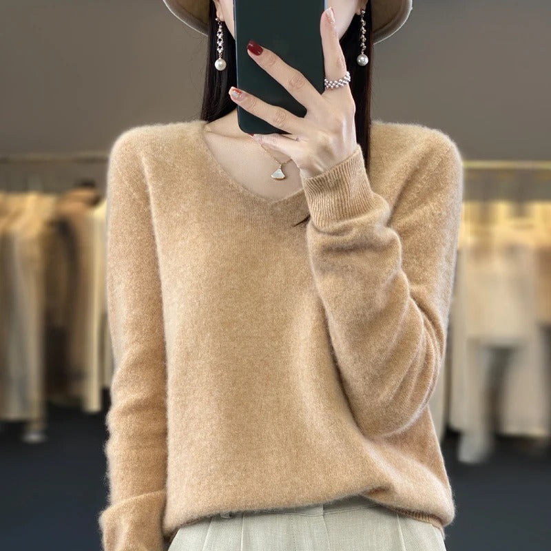 Jersey de lana para mujer con escote en V