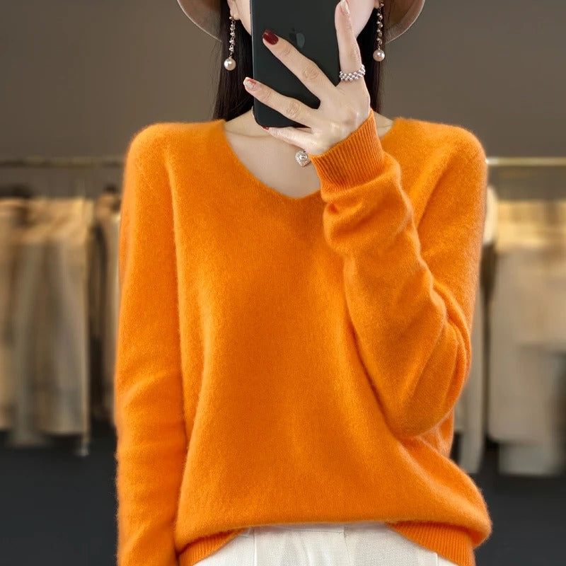 Jersey de lana para mujer con escote en V