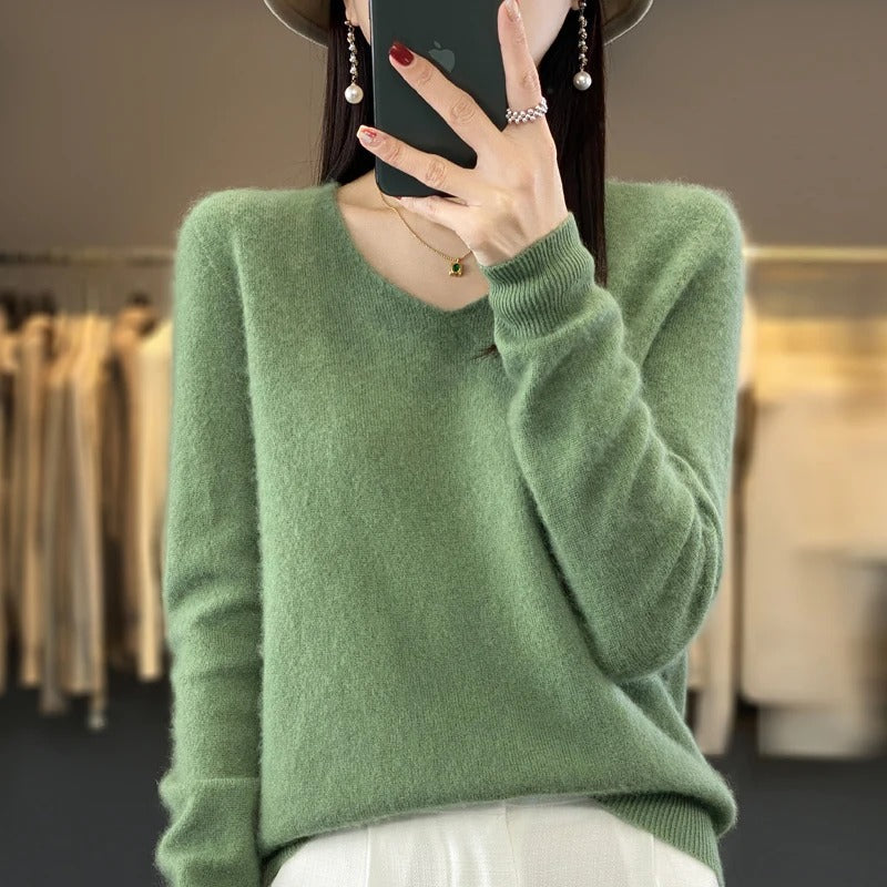 Jersey de lana para mujer con escote en V