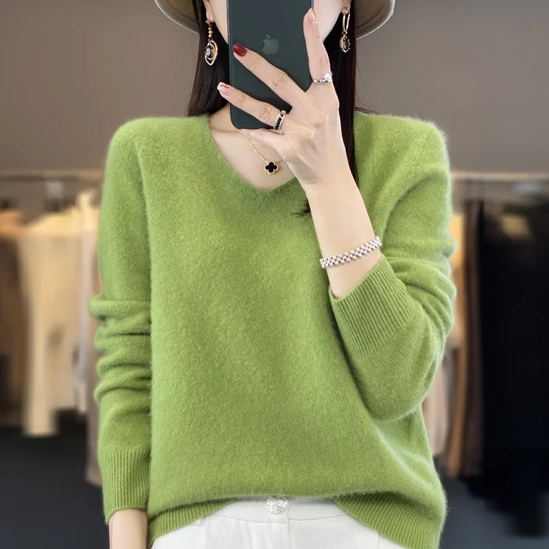 Jersey de lana para mujer con escote en V