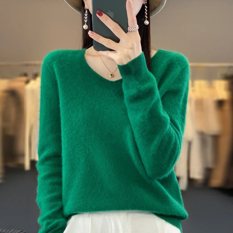 Jersey de lana para mujer con escote en V