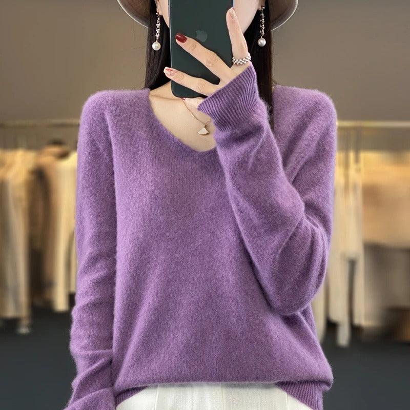Jersey de lana para mujer con escote en V