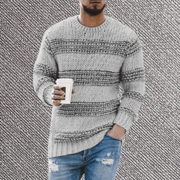 Jersey de punto a rayas para hombre con cuello redondo y manga larga