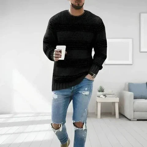Jersey de punto a rayas para hombre con cuello redondo y manga larga