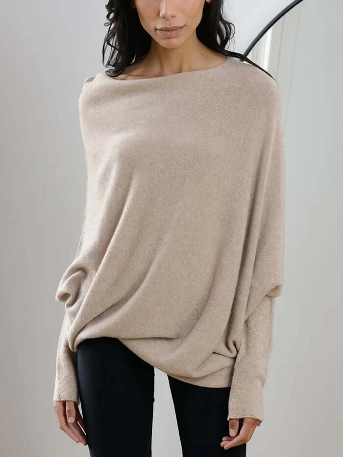 Jersey de punto asimétrico con drapeado para mujer | Suave y cálido