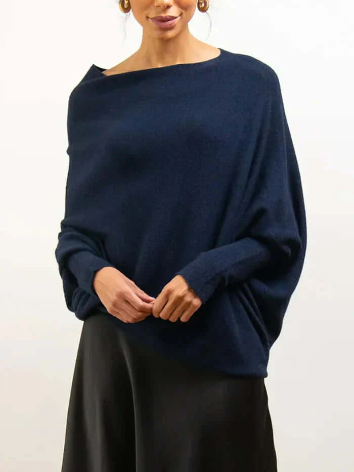 Jersey de punto asimétrico con drapeado para mujer | Suave y cálido