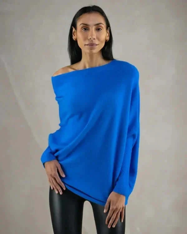 Jersey de punto asimétrico con drapeado para mujer | Suave y cálido