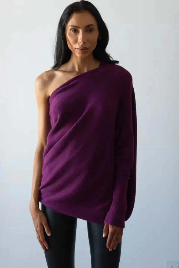 Jersey de punto asimétrico con drapeado para mujer | Suave y cálido