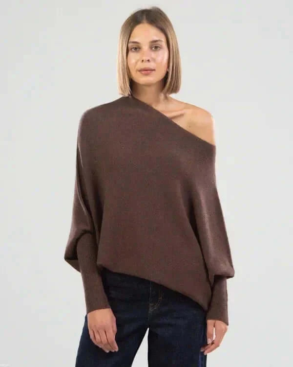 Jersey de punto asimétrico con drapeado para mujer | Suave y cálido