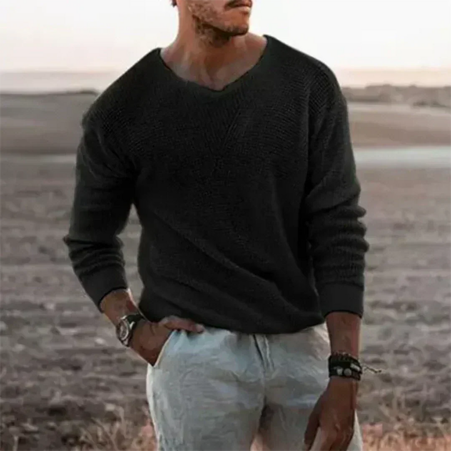 Jersey de punto cálido con manga larga para hombre para el confort invernal