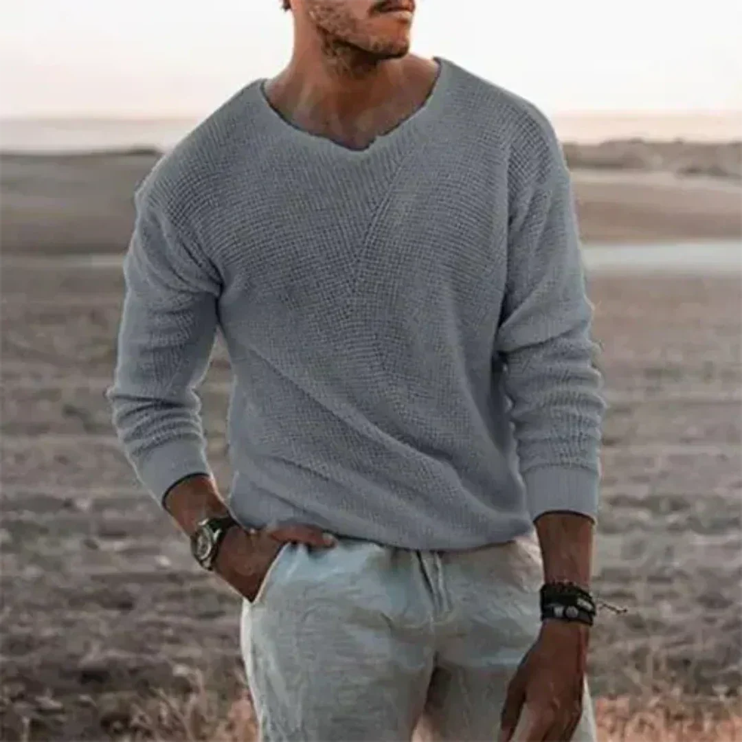 Jersey de punto cálido con manga larga para hombre para el confort invernal