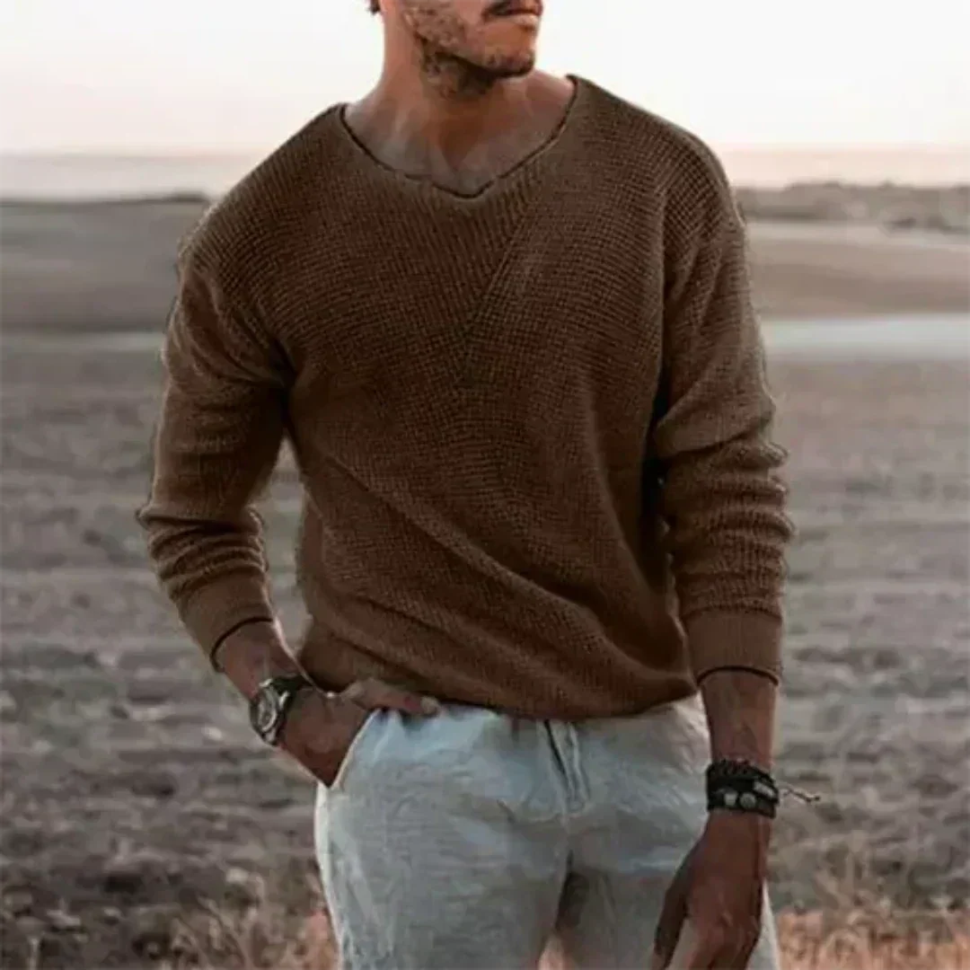 Jersey de punto cálido con manga larga para hombre para el confort invernal