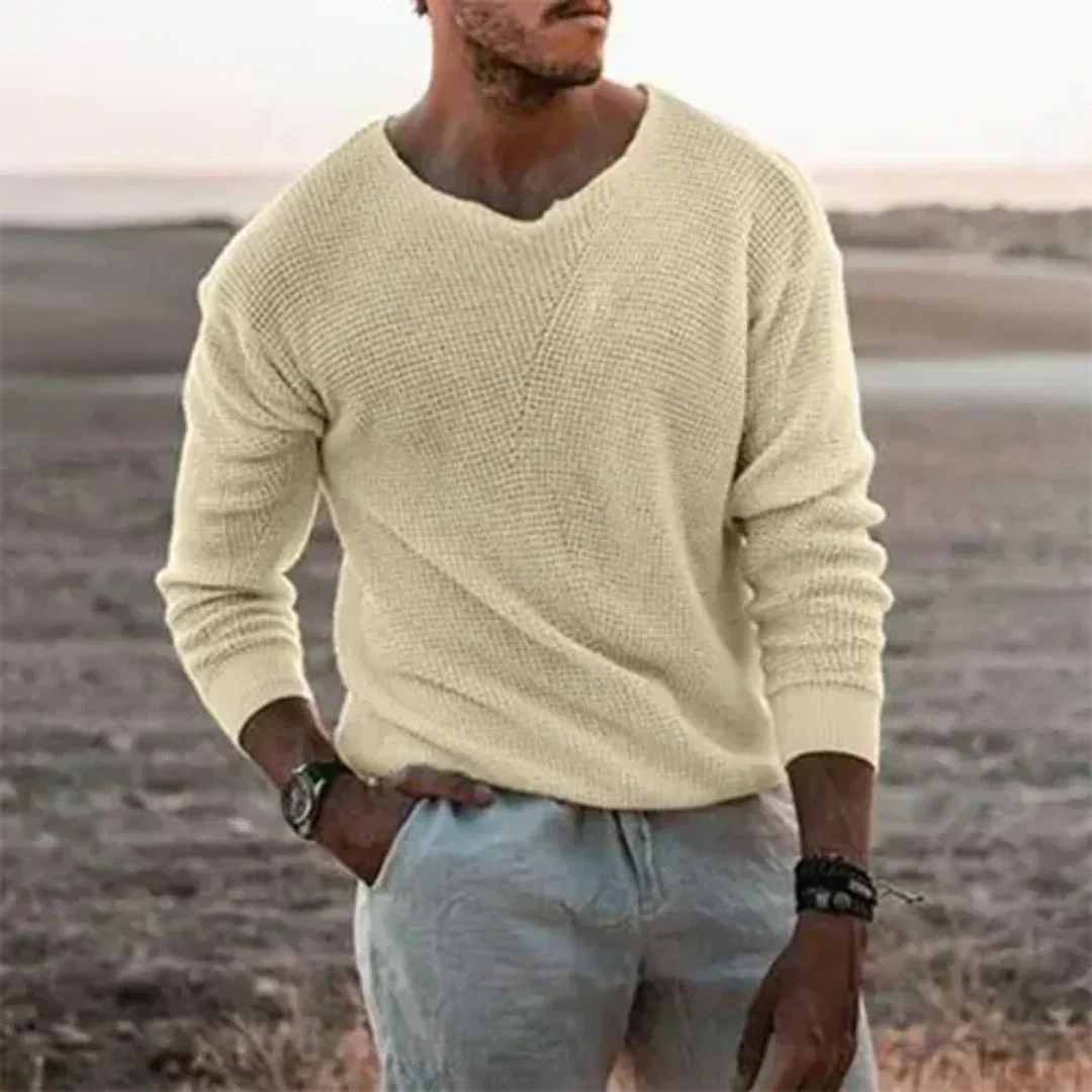 Jersey de punto cálido con manga larga para hombre para el confort invernal