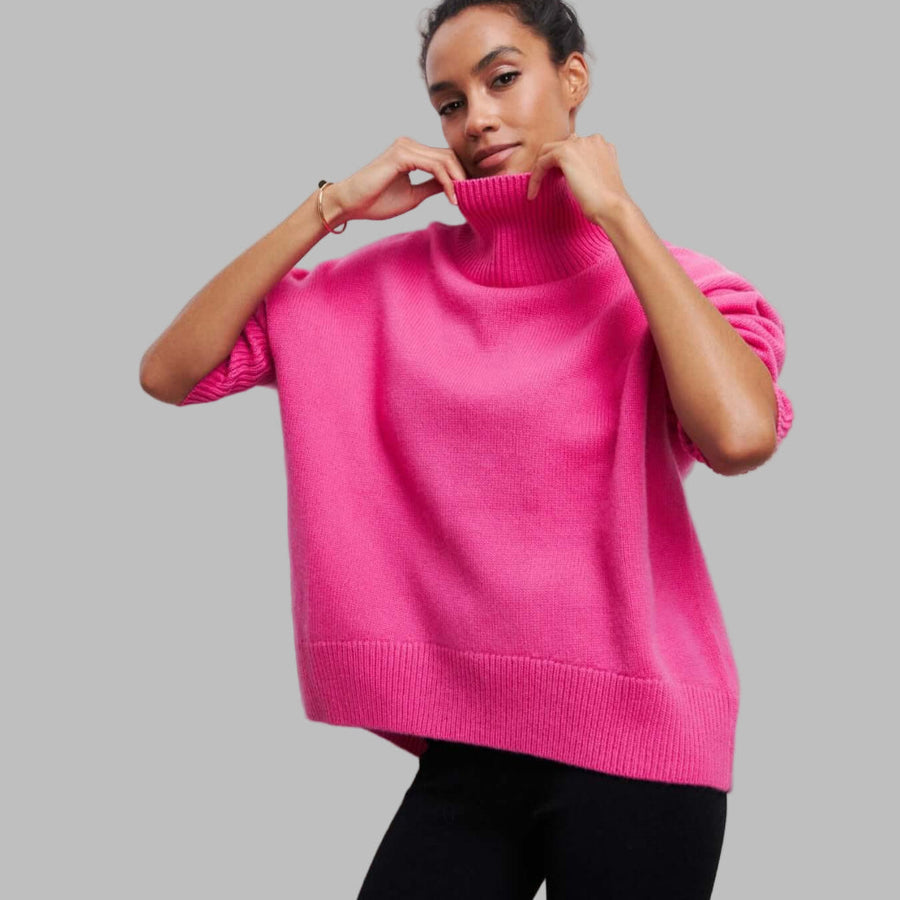 Jersey de punto con cuello alto holgado para mujer