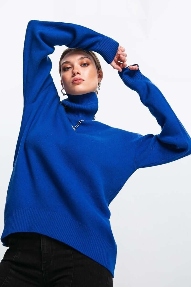 Jersey de punto con cuello alto oversized para mujer