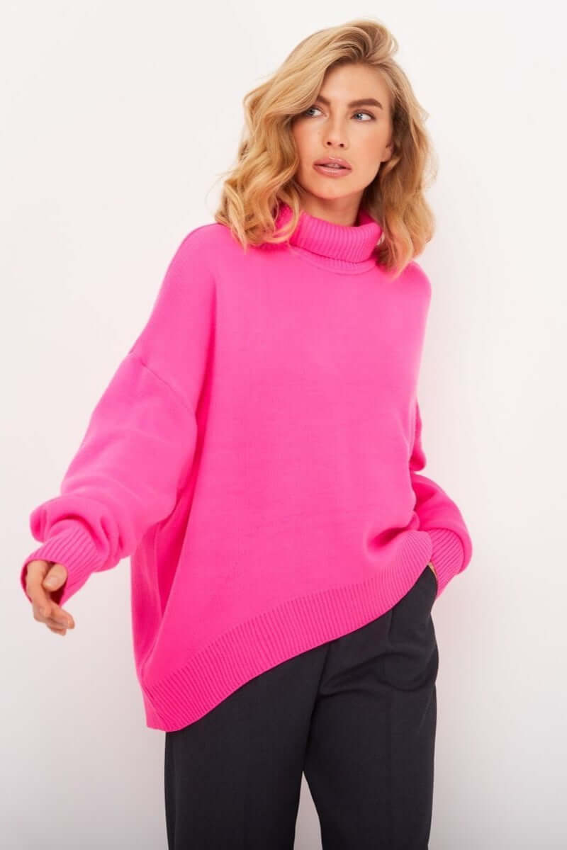 Jersey de punto con cuello alto oversized para mujer