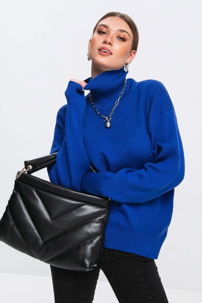 Jersey de punto con cuello alto oversized para mujer