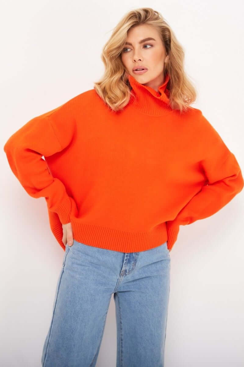 Jersey de punto con cuello alto oversized para mujer