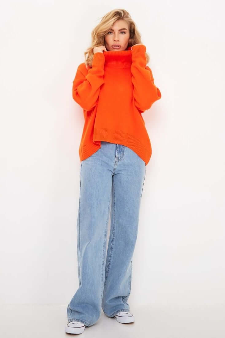 Jersey de punto con cuello alto oversized para mujer