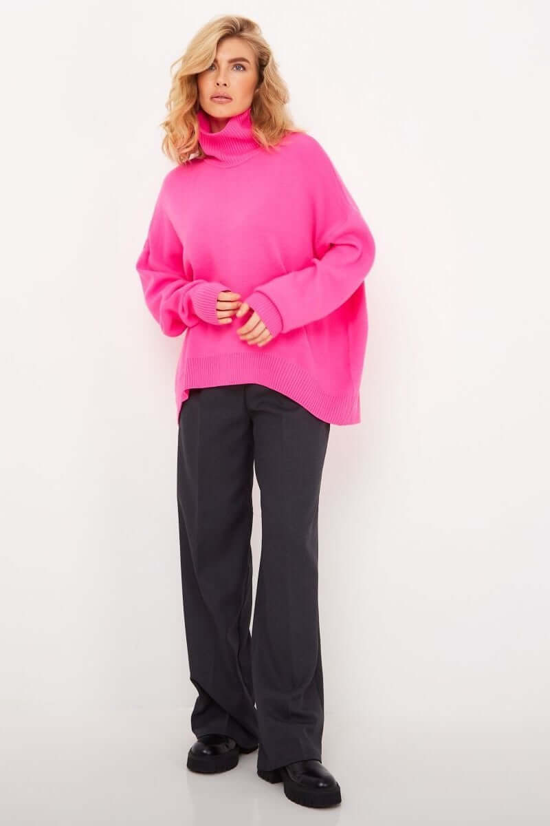 Jersey de punto con cuello alto oversized para mujer