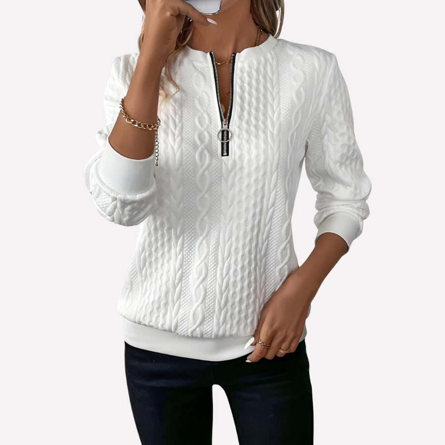 Jersey de punto con cuello de cremallera y diseño de trenzas para mujer