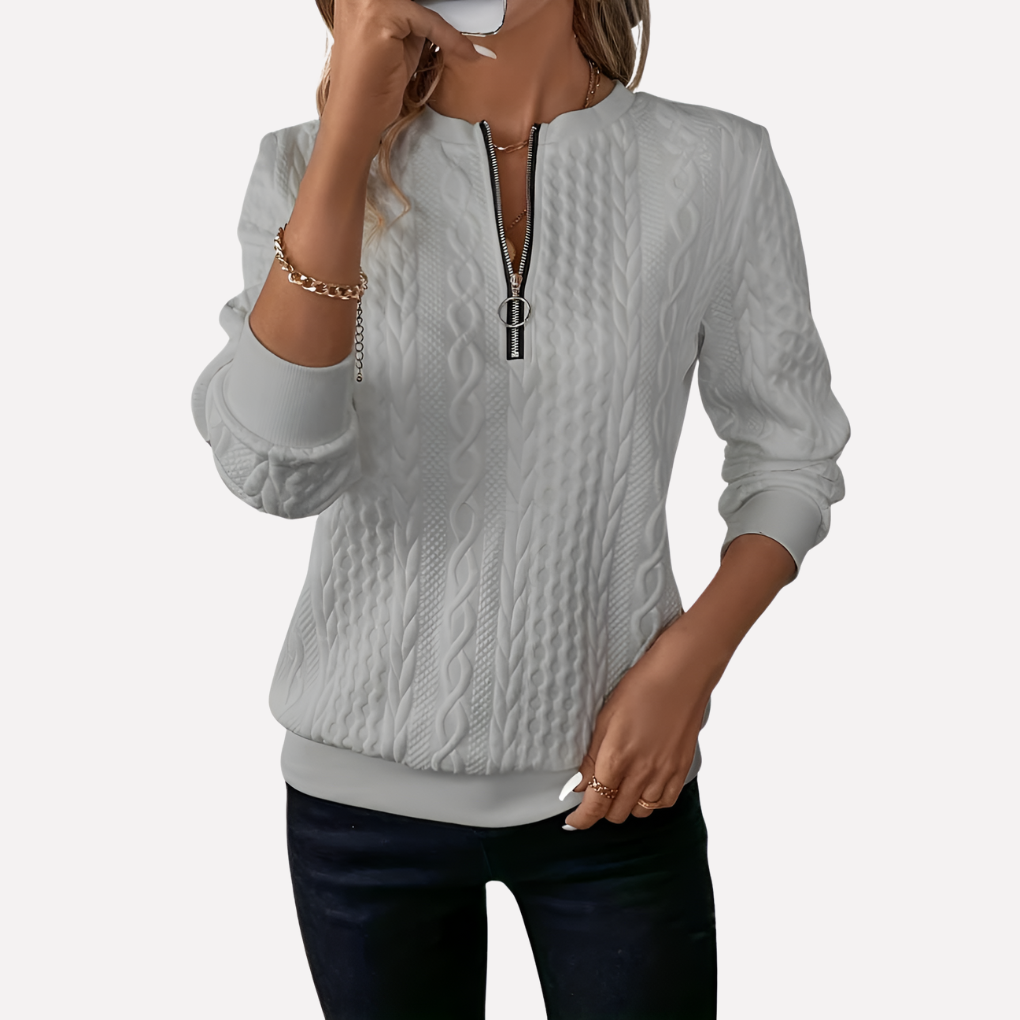 Jersey de punto con cuello de cremallera y diseño de trenzas para mujer