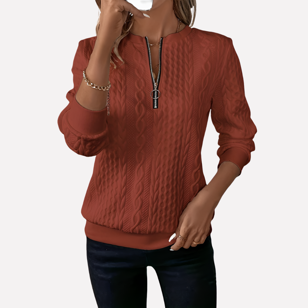 Jersey de punto con cuello de cremallera y diseño de trenzas para mujer