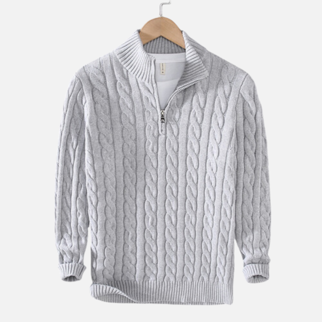 Jersey de punto con trenzas y cremallera 1/4 para hombre
